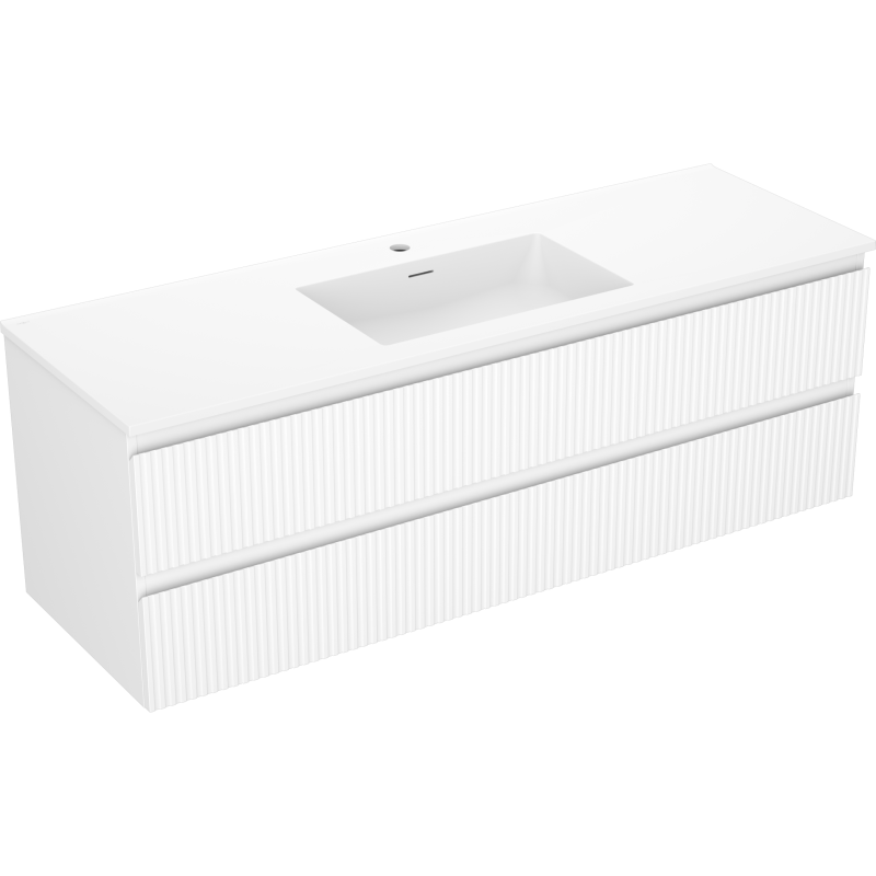 Mexen Rivel fürdőszobaszekrény 140 cm mosdóval Otis, 2 fiókos, bordázott, fehér matt - 91A20-14047-2-BFF01-W18M01