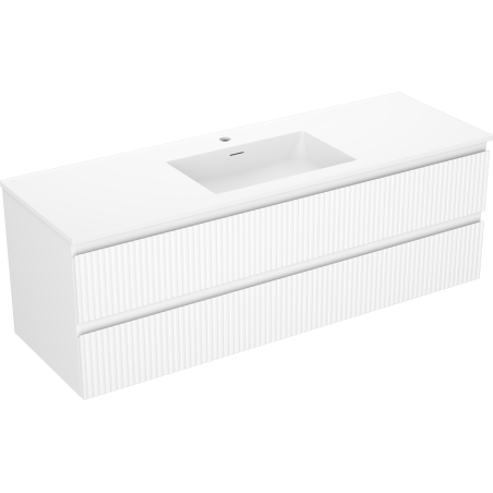 Mexen Rivel fürdőszobaszekrény 140 cm mosdóval Otis, 2 fiókos, bordázott, fehér matt - 91A20-14047-2-BFF01-W18M01