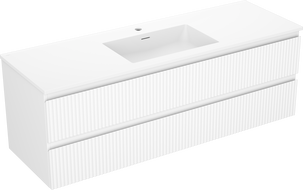Dulap de baie Mexen Rivel 140 cm cu lavoar Otis, 2 sertare, cu caneluri, alb mat - 91A20-14047-2-BFF01-W18M01
