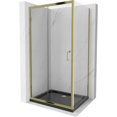 Cabină de duș culisantă Mexen Apia 90 x 70 cm, transparentă, aurie + cadă de duș Flat, neagră - 840-090-070-50-00-4070G