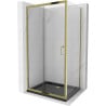 Cabină de duș culisantă Mexen Apia 90 x 70 cm, transparentă, aurie + cadă de duș Flat, neagră - 840-090-070-50-00-4070G