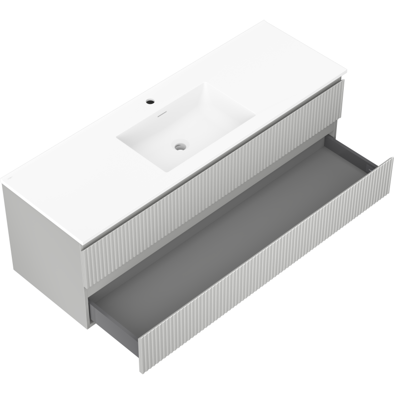 Mexen Rivel 140 cm-es fürdőszobai szekrény mosdóval Otis, 2 fiókos, bordázott, szürke matt/fehér matt -