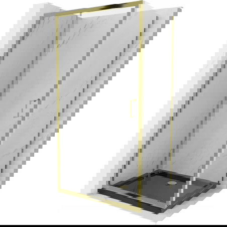 Mexen Apia cabină de duș extensibilă 90 x 80 cm, transparent, Aurie + cadă de duș Flat, Neagră - 840-090-080-50-00-4070G