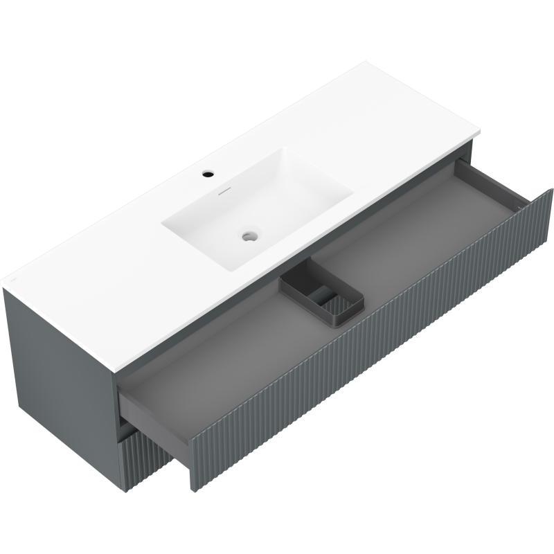 Mexen Rivel dulap de baie 140 cm cu lavoar Otis, 2 sertare, canelat, grafit mat/alb mat - 91A20-14047-2-BFF66-W18M