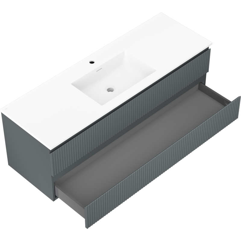 Mexen Rivel dulap de baie 140 cm cu lavoar Otis, 2 sertare, canelat, grafit mat/alb mat - 91A20-14047-2-BFF66-W18M