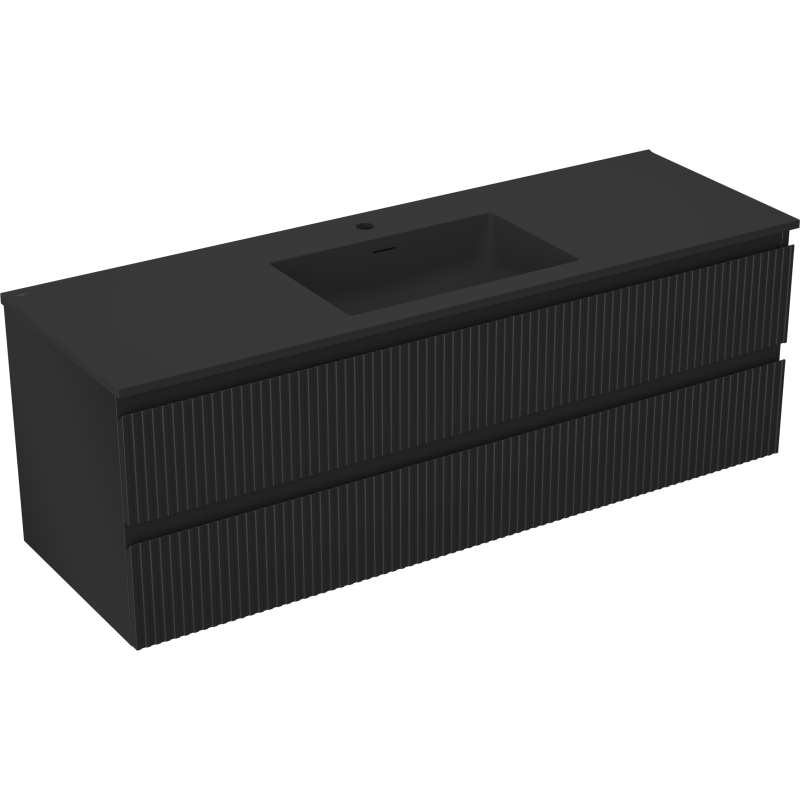 Mexen Rivel fürdőszobai szekrény 140 cm mosdóval Otis, 2 fiók, rátétes, fekete matt - 91A20-14047-2-BFF71-W18M71