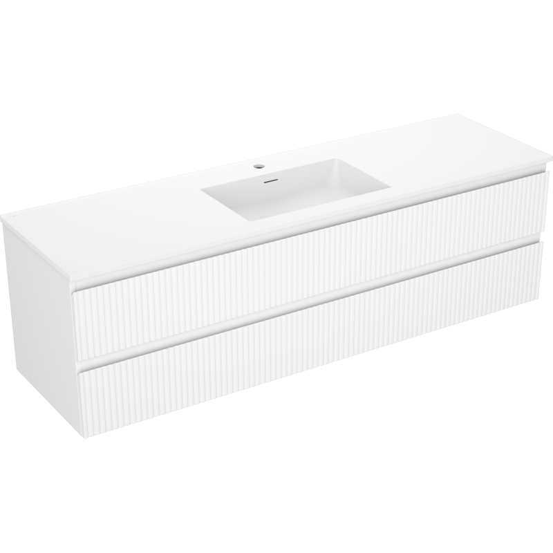 Dulap baie Mexen Rivel 160 cm cu chiuvetă Otis, 2 sertare, canelată, alb mat - 91A20-16047-2-BFF01-W18M01