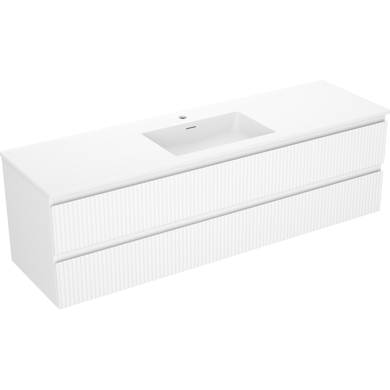 Mexen Rivel fürdőszobai szekrény 160 cm mosdóval Otis, 2 fiók, bordázott, fehér matt - 91A20-16047-2-BFF01-W18M01