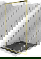 Mexen Apia zuhanykabin tolóajtós 100 x 100 cm, átlátszó, arany + Flat zuhanytálca, fekete - 840-100-100-50-00-4070G