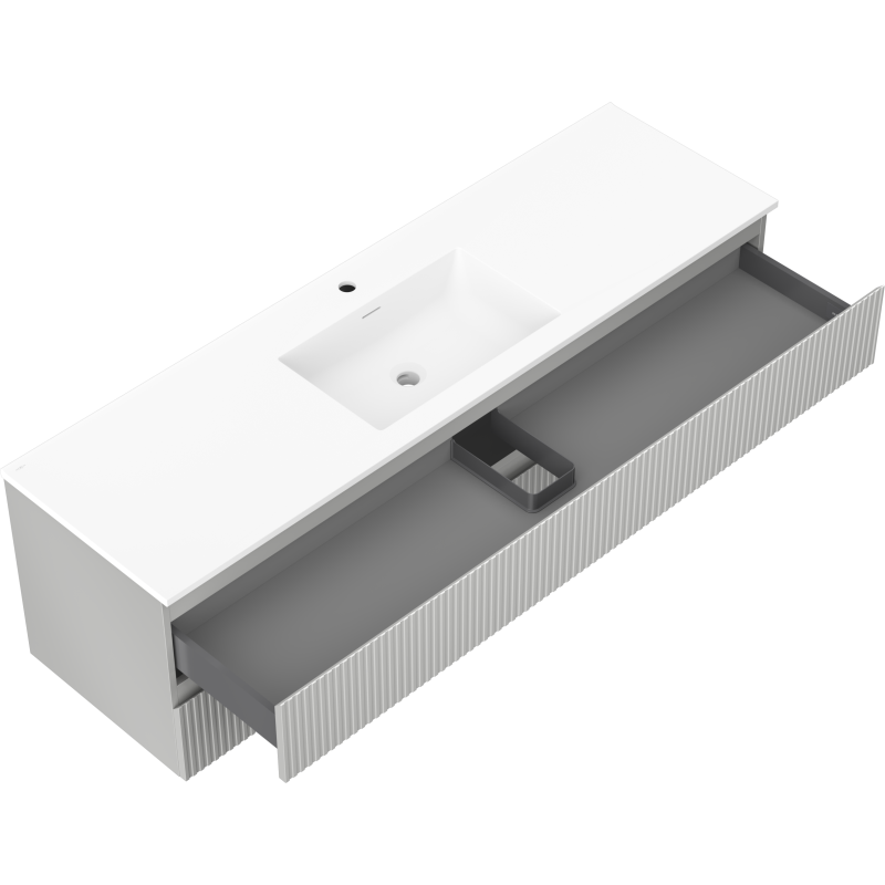 Mexen Rivel dulap de baie 160 cm cu lavoar Otis, 2 sertare, cu caneluri, gri mat/alb mat - 91A20-16047-2-BFF62-W18M0