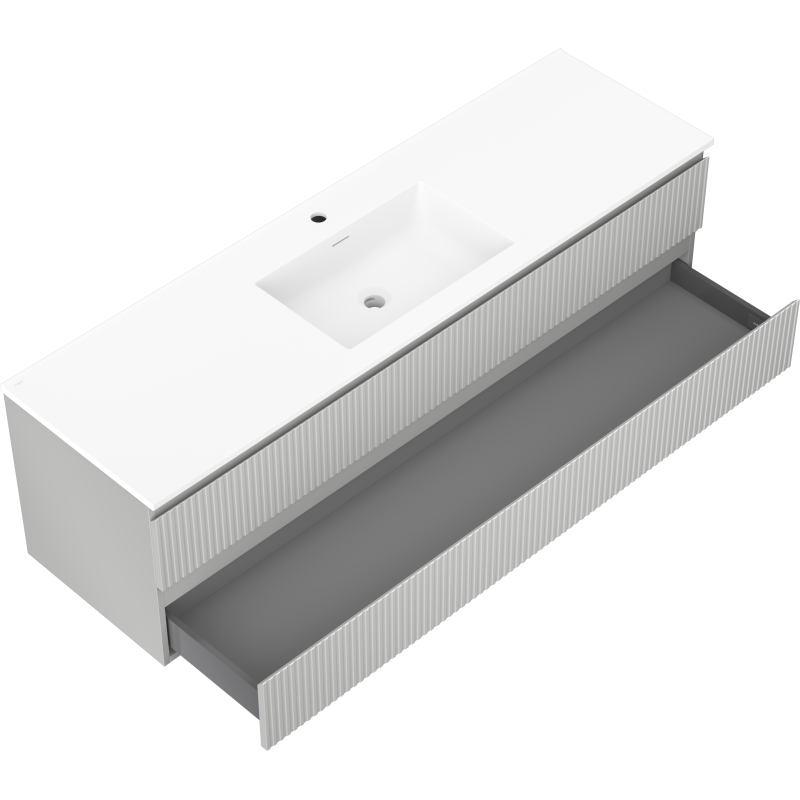 Mexen Rivel dulap de baie 160 cm cu lavoar Otis, 2 sertare, cu caneluri, gri mat/alb mat - 91A20-16047-2-BFF62-W18M0