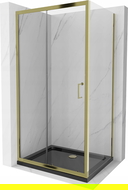 Mexen Apia cabină de duș extensibilă 110 x 90 cm, transparent, Aurie + cadă de duș Flat, Neagră - 840-110-090-50-00-4070G