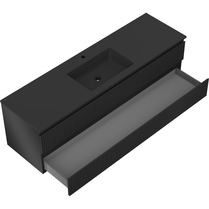 Mexen Rivel dulap de baie 160 cm cu lavoar Otis, 2 sertare, canelat, negru mat - 91A20-16047-2-BFF71-W18M71