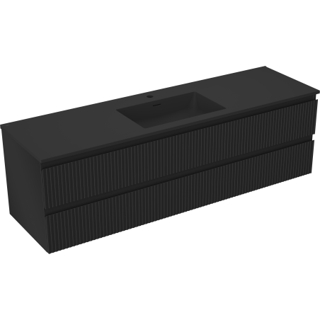 Mexen Rivel 160 cm-es fürdőszobai szekrény Otis mosdóval, 2 fiók, bordázott, fekete matt - 91A20-16047-2-BFF71-W18M71