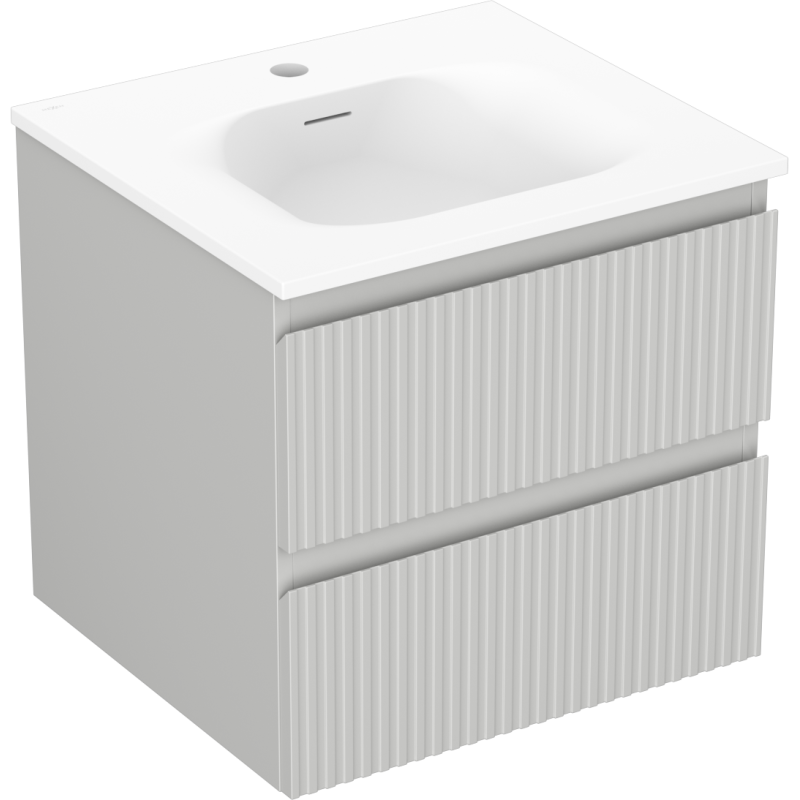 Mexen Rivel 50 cm-es fürdőszobaszekrény Vela mosdóval, 2 fiók, bordázott, szürke matt/fehér matt - 91A20-05047-2-BFF62-W23M01