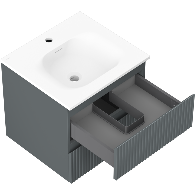 Mexen Rivel fürdőszobai szekrény 50 cm mosdóval Vela, 2 fiók, bordázott, grafit matt/fehér matt - 91A20-05047-2-BFF66-W23M01