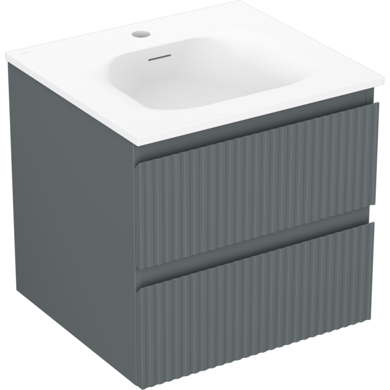 Mexen Rivel fürdőszobai szekrény 50 cm mosdóval Vela, 2 fiók, bordázott, grafit matt/fehér matt - 91A20-05047-2-BFF66-W23M01