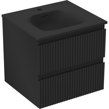 Mexen Rivel fürdőszobai szekrény 50 cm, Vela mosdóval, 2 fiók, bordázott, fekete matt - 91A20-05047-2-BFF71-W23M71