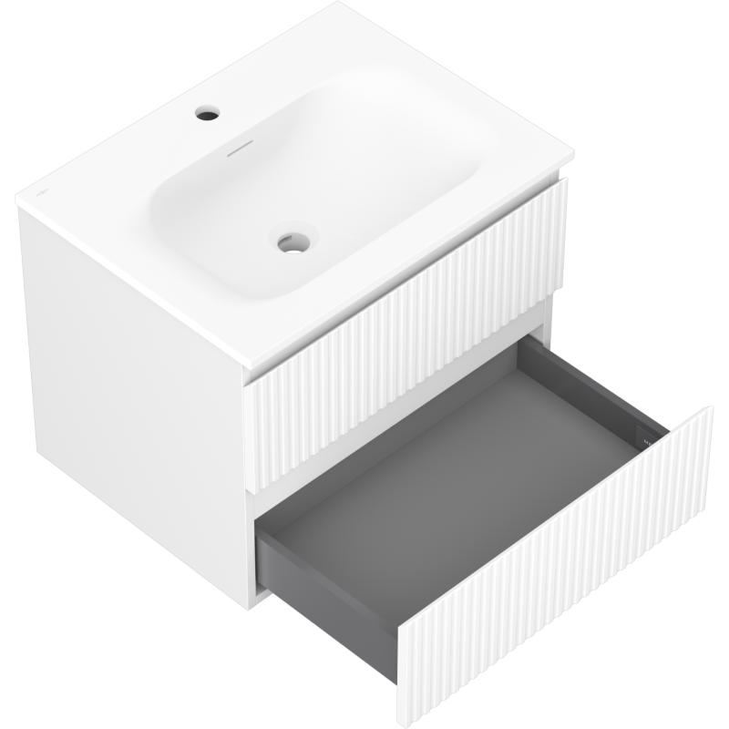 Mexen Rivel dulap baie 60 cm cu lavoar Vela, 2 sertare, canelat, alb mat - 91A20-06047-2-BFF01-W23M01