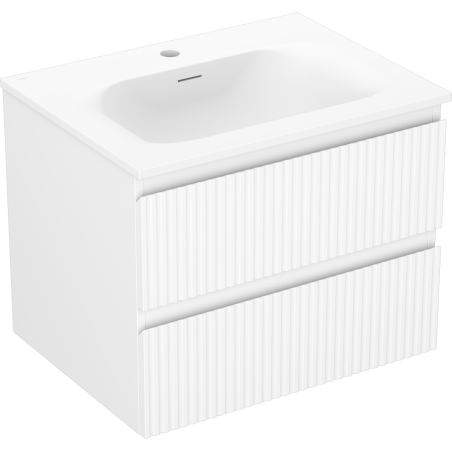 Mexen Rivel 60 cm-es fürdőszobaszekrény Vela mosdóval, 2 fiók, bordázott, matt fehér - 91A20-06047-2-BFF01-W23M01