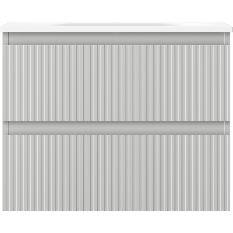 Mexen Rivel 60 cm-es fürdőszobai szekrény Vela mosdóval, 2 fiókos, bordázott, szürke matt/fehér matt