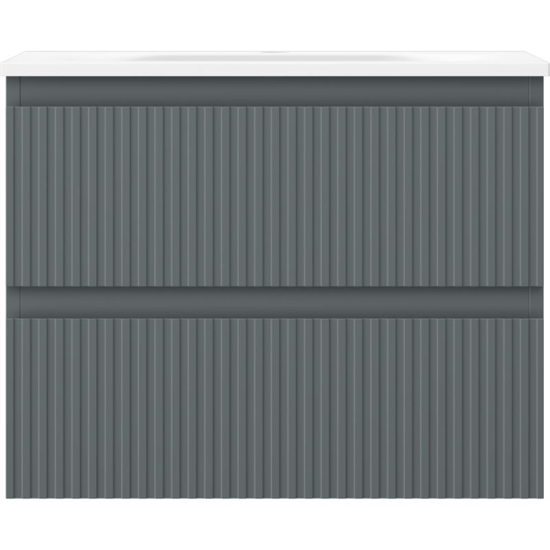 Mexen Rivel 60 cm-es Vela fürdőszobai szekrény mosdóval, 2 fiókos, bordázott, matt grafit/ matt fehér -