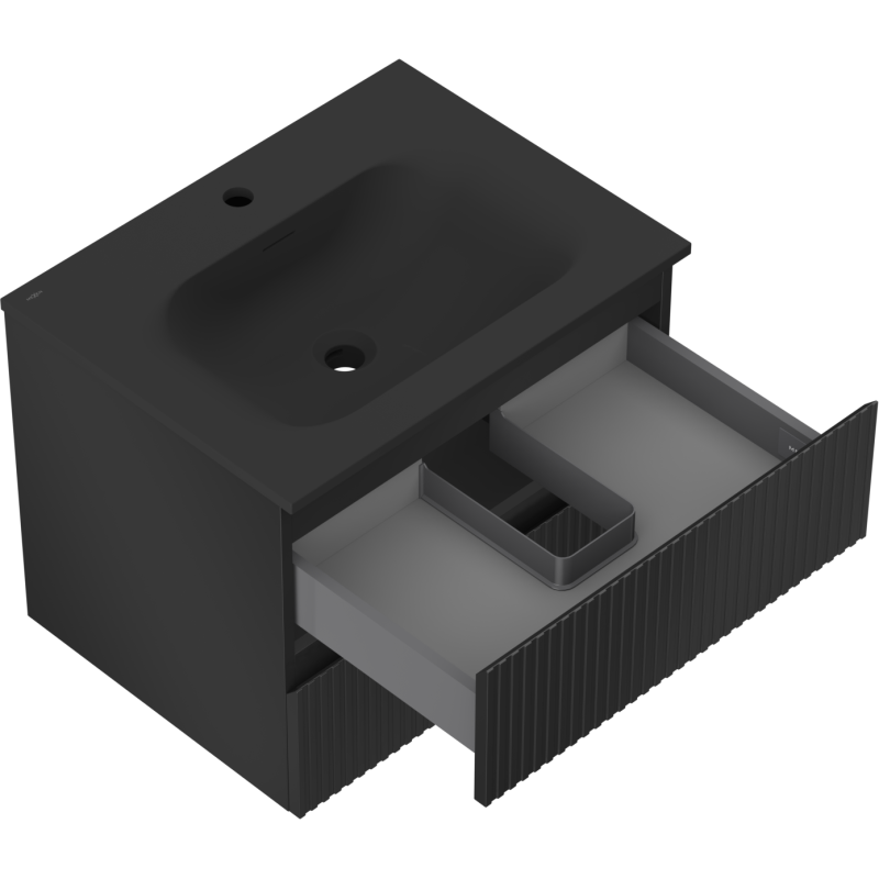 Mexen Rivel dulap baie 60 cm cu lavoar Vela, 2 sertare, riflat, negru mat - 91A20-06047-2-BFF71-W23M71