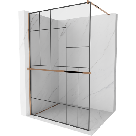 Mexen Kioto+ zuhanyfal polccal Walk-in 100 x 200 cm, fekete mintás, rózsaszín arany - 800-100-121-60-78