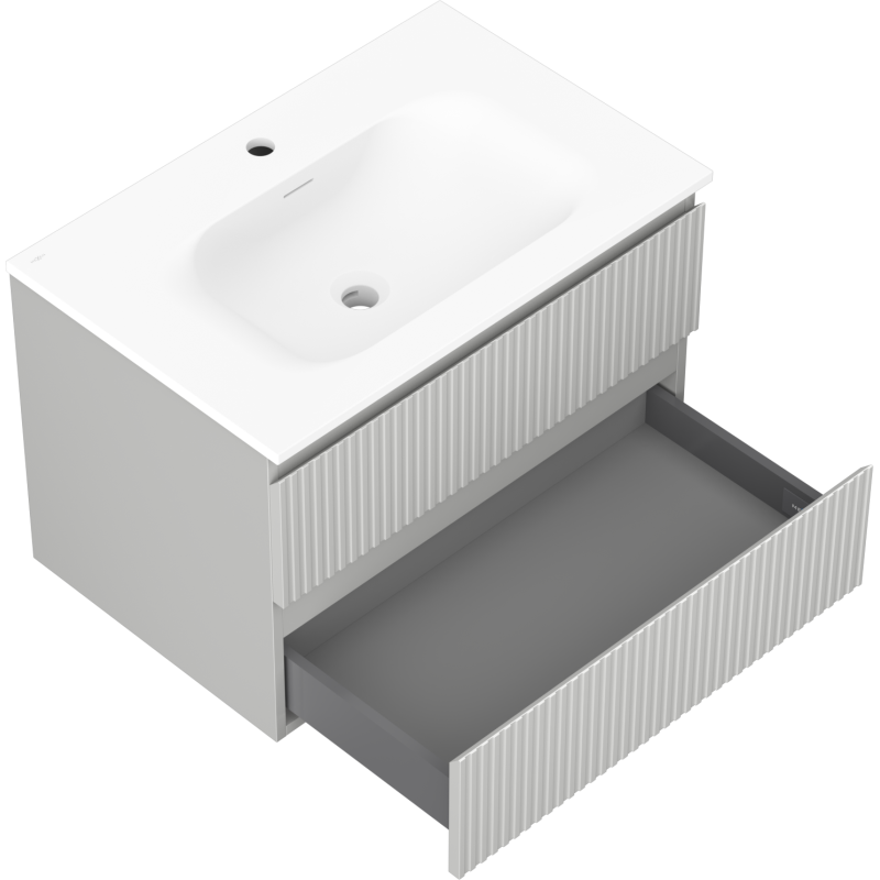 Mexen Rivel 70 cm-es fürdőszobai szekrény Vela mosdóval, 2 fiók, bordázott, szürke matt/fehér matt - 91A20-07047-2-BFF62-W23M01
