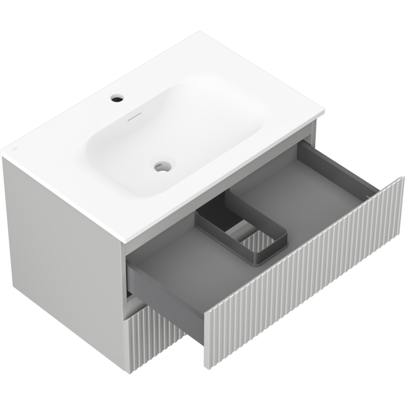 Mexen Rivel dulap baie 70 cm cu lavoar Vela, 2 sertare, canelat, gri mat/alb mat - 91A20-07047-2-BFF62-W23M01