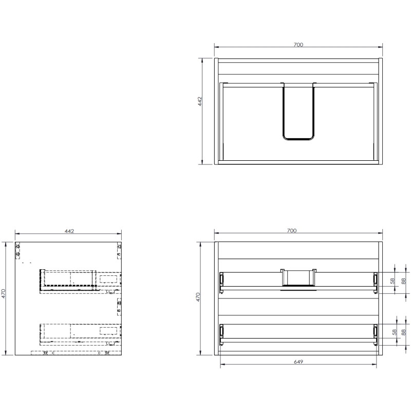 Mexen Rivel 70 cm-es fürdőszobai szekrény mosdókagylóval Vela, 2 fiók, bordázott, szürke matt/fehér matt