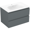 Mexen Rivel 70 cm-es fürdőszobai szekrény mosdóval Vela, 2 fiókos, bordázott, grafit matt/fehér matt -
