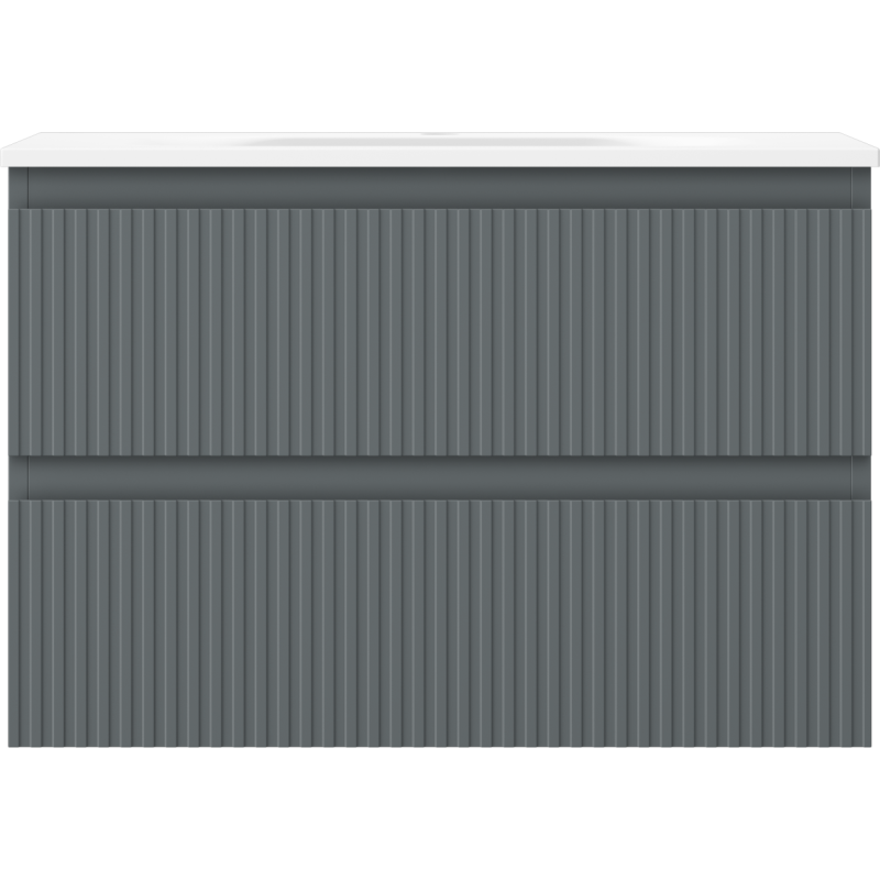 Mexen Rivel 70 cm-es fürdőszobai szekrény mosdóval Vela, 2 fiókos, bordázott, grafit matt/fehér matt -