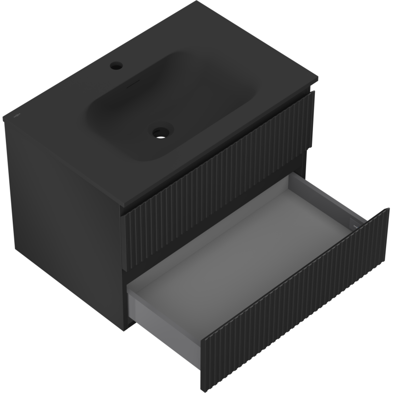 Mexen Rivel dulap baie 70 cm cu lavoar Vela, 2 sertare, riflat, negru mat - 91A20-07047-2-BFF71-W23M71