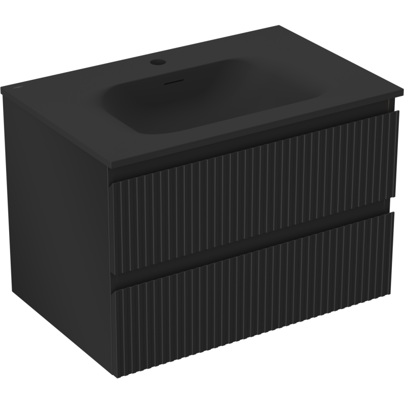 Mexen Rivel 70 cm-es fürdőszobai szekrény Vela mosdóval, 2 fiók, bordázott, fekete matt - 91A20-07047-2-BFF71-W23M71