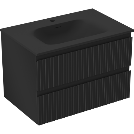 Mexen Rivel 70 cm-es fürdőszobai szekrény Vela mosdóval, 2 fiók, bordázott, fekete matt - 91A20-07047-2-BFF71-W23M71