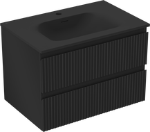 Mexen Rivel 70 cm-es fürdőszobai szekrény Vela mosdóval, 2 fiók, bordázott, fekete matt - 91A20-07047-2-BFF71-W23M71