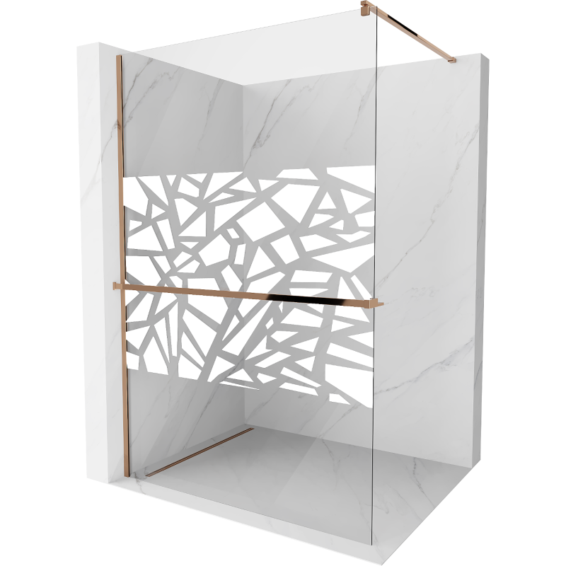 Mexen Kioto+ Walk-in zuhanyfal polccal 100 x 200 cm, fehér mintás, rózsaarany - 800-100-121-60-85