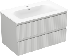 Mexen Rivel 80 cm-es fürdőszobaszekrény Vela mosdóval, 2 fiókos, bordázott, szürke matt/fehér matt - 91A20-08047-2-BFF62-W23M01