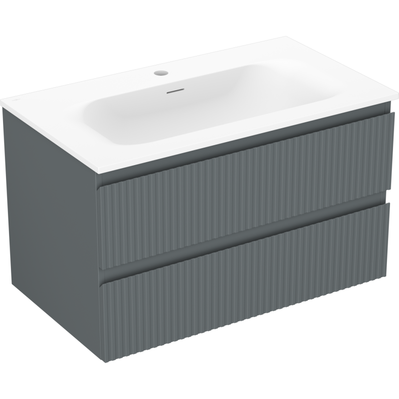 Mexen Rivel dulap de baie de 80 cm cu lavoar Vela, 2 sertare, cu caneluri, grafit mat/alb mat - 91A20-08047-2-BFF66-W23M0
