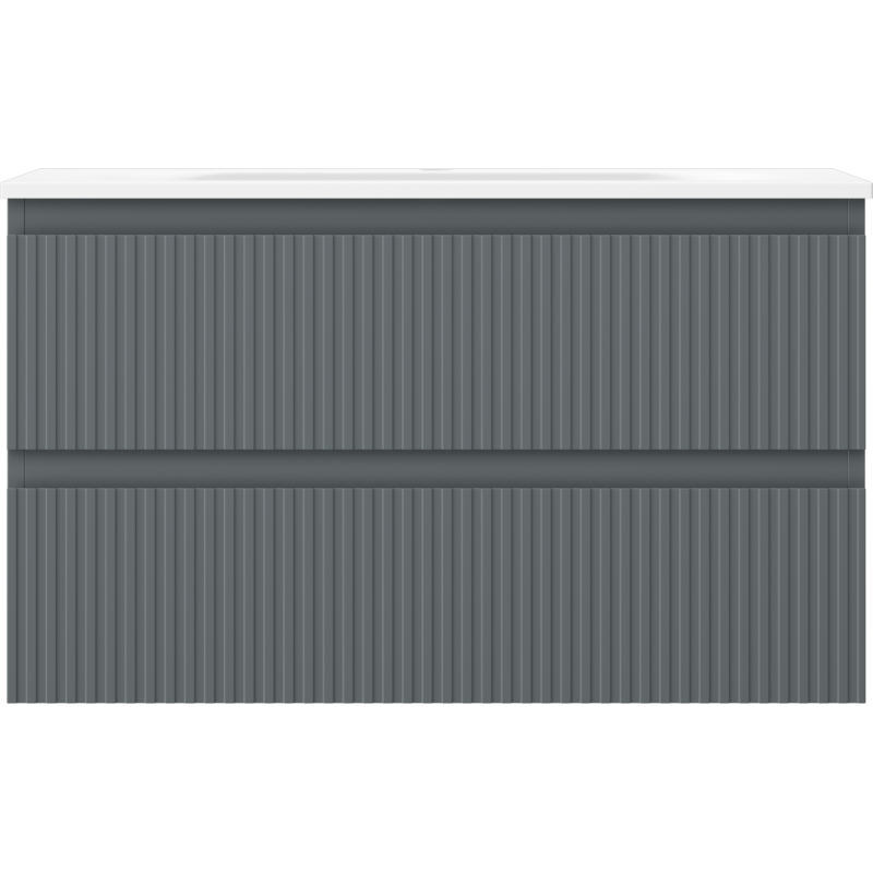 Mexen Rivel dulap de baie de 80 cm cu lavoar Vela, 2 sertare, cu caneluri, grafit mat/alb mat - 91A20-08047-2-BFF66-W23M0