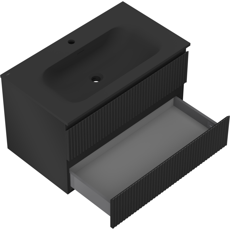 Mexen Rivel fürdőszobai szekrény 80 cm mosdóval Vela, 2 fiókos, bordázott, fekete matt - 91A20-08047-2-BFF71-W23M71