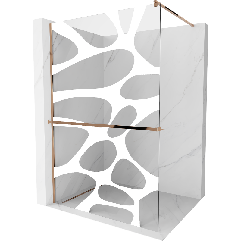 Mexen Kioto+ perete de duș cu raft Walk-in 90 x 200 cm, val alb, aur roz - 800-090-121-60-97