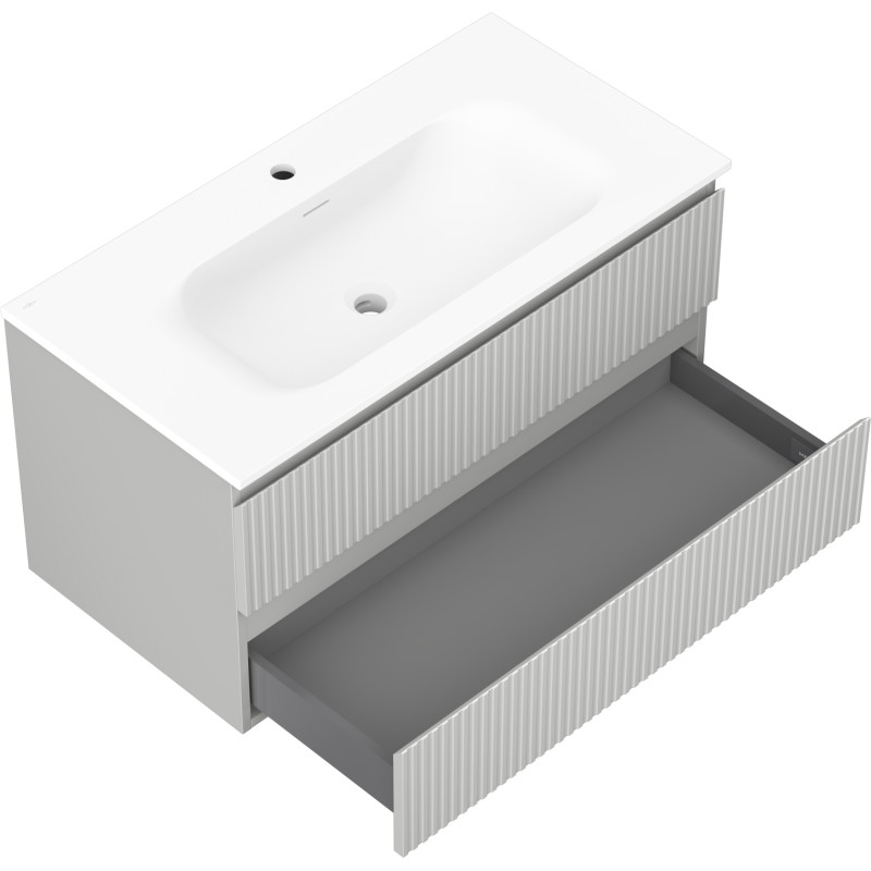 Mexen Rivel dulap baie 90 cm cu lavoar Vela, 2 sertare, striat, gri mat/alb mat - 91A20-09047-2-BFF62-W23M01