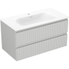 Mexen Rivel 90 cm-es fürdőszobai szekrény mosdóval Vela, 2 fiókos, bordázott, szürke matt/fehér matt