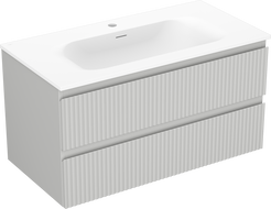Mexen Rivel 90 cm-es fürdőszobai szekrény mosdóval Vela, 2 fiókos, bordázott, szürke matt/fehér matt