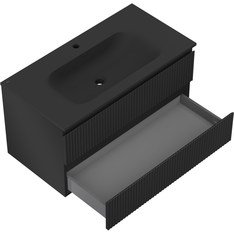 Mexen Rivel dulap baie 90 cm cu lavoar Vela, 2 sertare, striată, negru mat - 91A20-09047-2-BFF71-W23M71