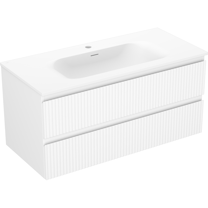 Mexen Rivel fürdőszobai szekrény 100 cm-es Vela mosdóval, 2 fiókos, barázdált, fehér matt - 91A20-10047-2-BFF01-W23M01