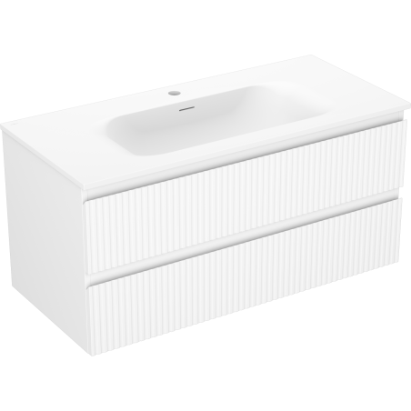 Mexen Rivel fürdőszobai szekrény 100 cm-es Vela mosdóval, 2 fiókos, barázdált, fehér matt - 91A20-10047-2-BFF01-W23M01