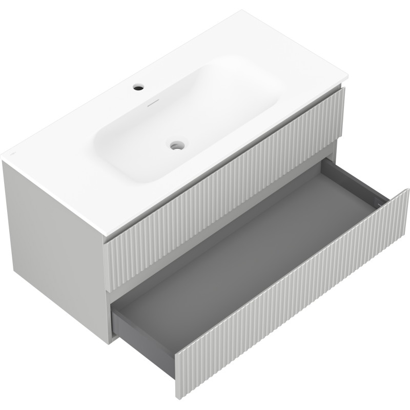 Mexen Rivel dulap baie 100 cm cu lavoar Vela, 2 sertare, striat, gri mat/alb mat - 91A20-10047-2-BFF62-W23M01